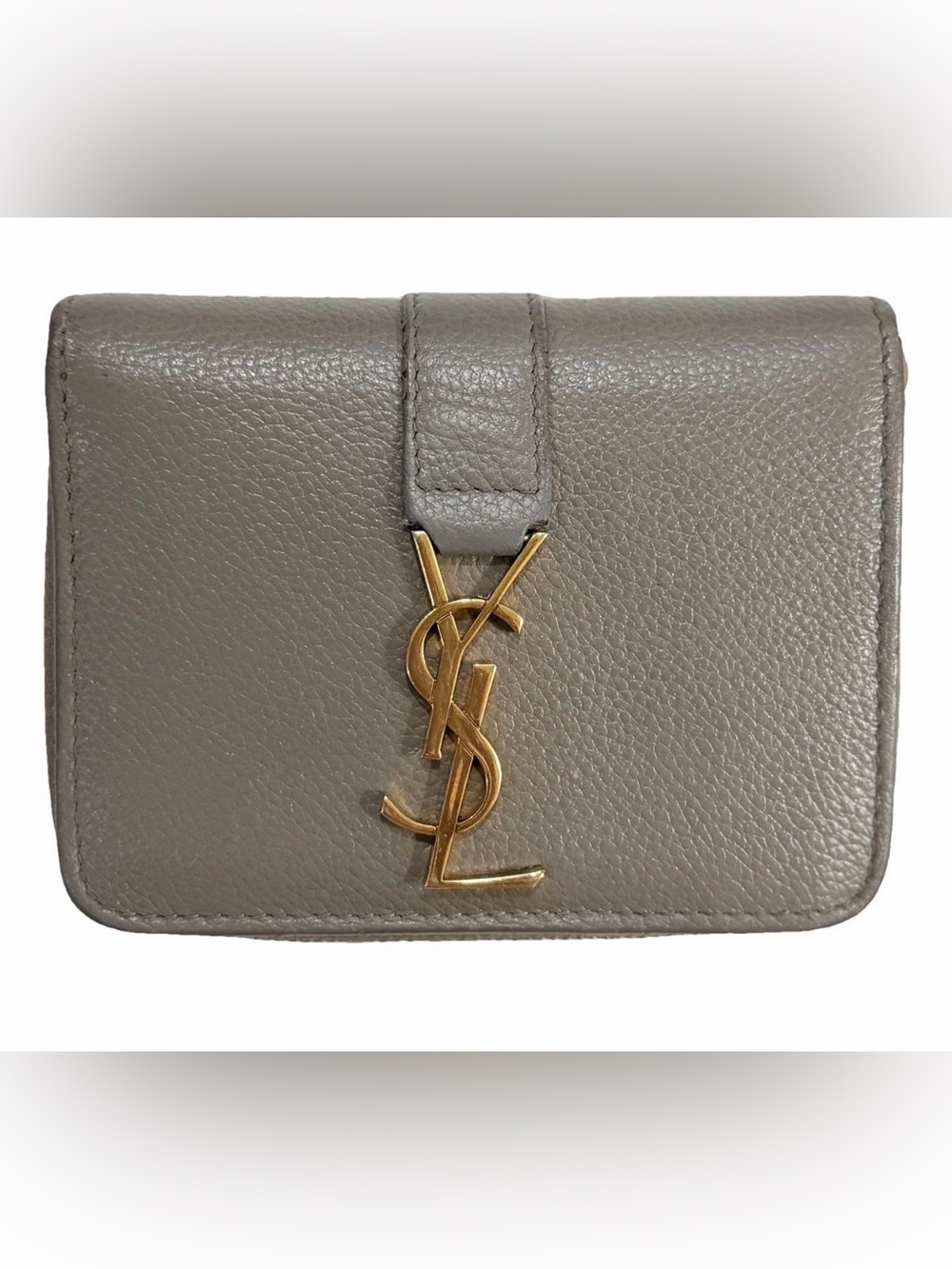 Yves Saint Laurent Compact Wallet Women's Bi-fold Leather Grey